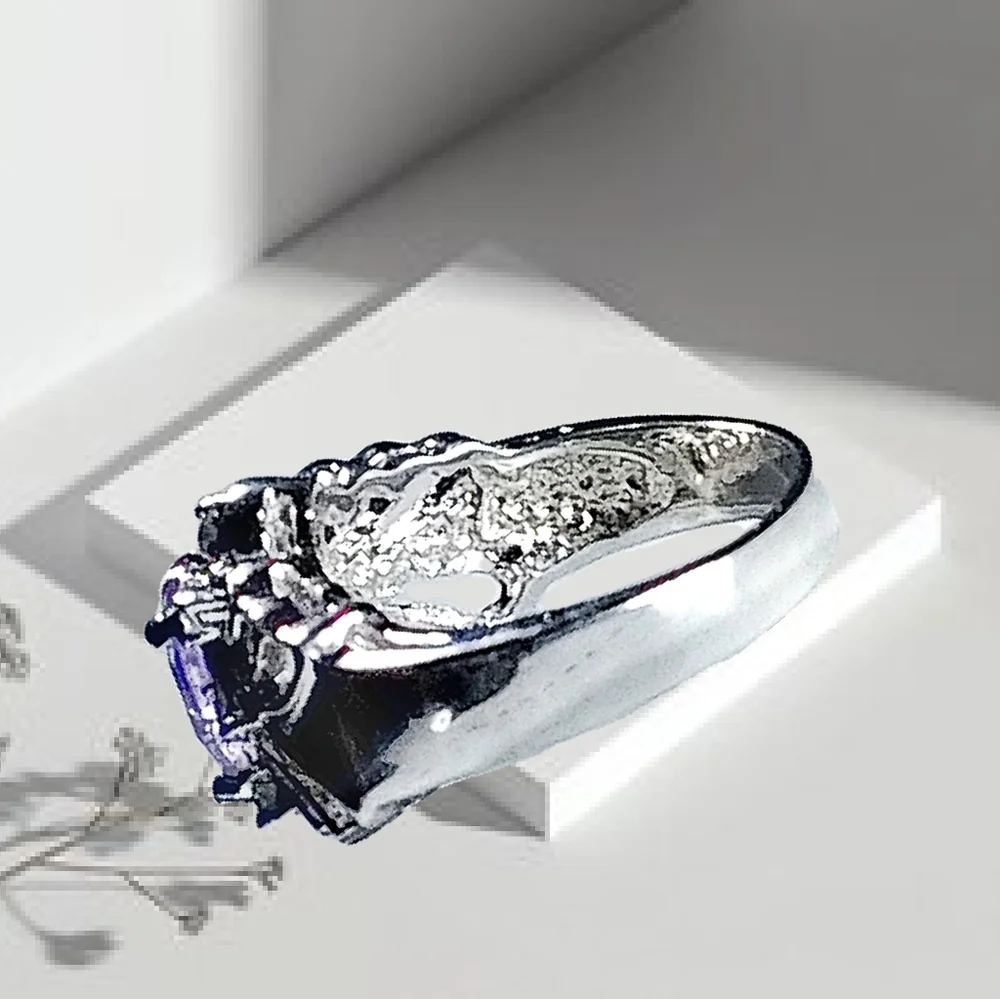 .🎄10/$20. Silver Plated Fashion Ring with a Purple CZ Stone & 8 CZ Sto… - Picture 4 of 5